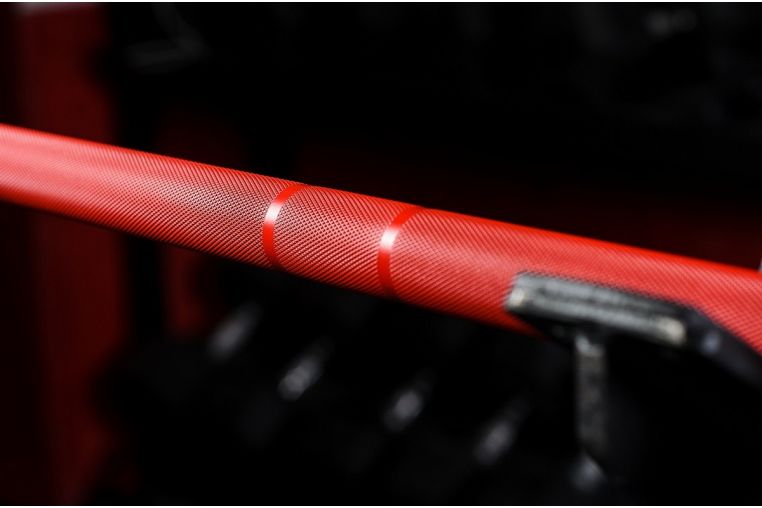 Гриф YouSteel Training Bar XF-20, 20 кг, длина 2200 мм, D28 мм, красный + хром фото 3