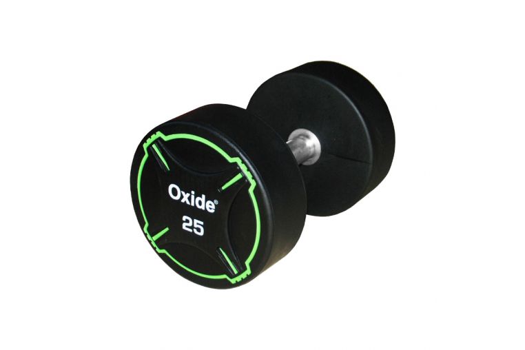Гантель круглая, полиуретановая 5кг Oxide Fitness прямая хромированная ручка со сплошной накаткой ODB01 фото 9
