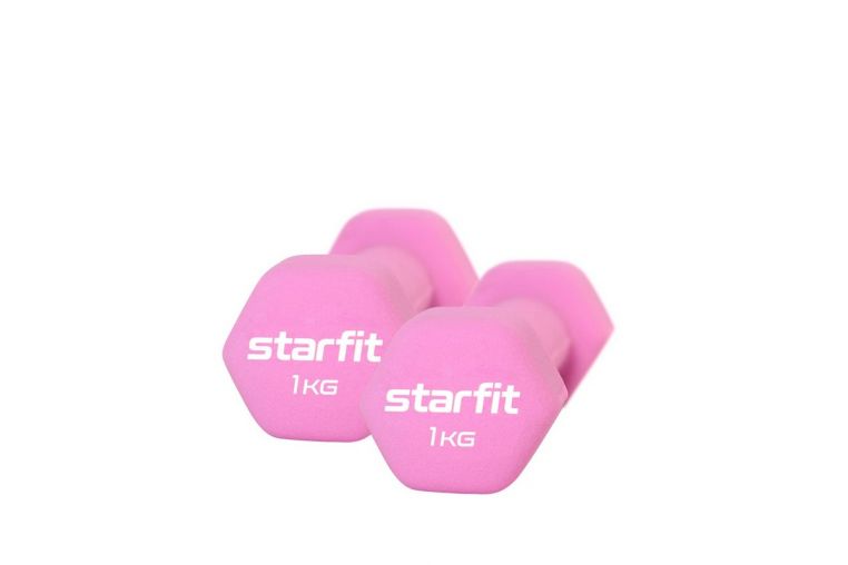Гантель неопреновая Core 1 кг Star Fit DB-201 розовый пастель, пара 