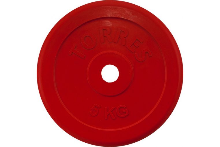 Диск обрезиненный Torres 5 кг PL50405, D25 мм, красный 