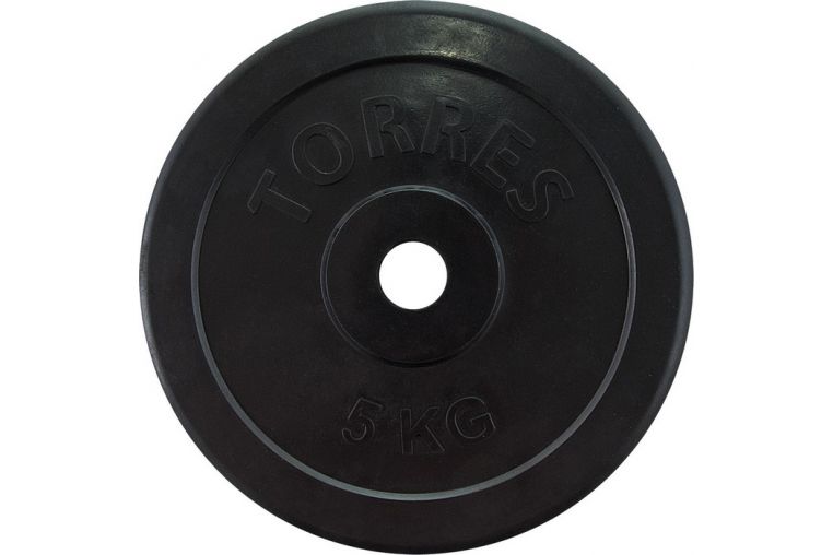 Диск обрезиненный Torres 5 кг PL50705, d.25мм, черный 
