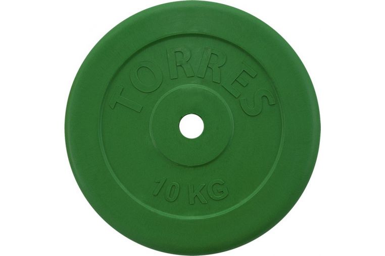 Диск обрезиненный Torres 10 кг PL504110, D25 мм, зеленый 