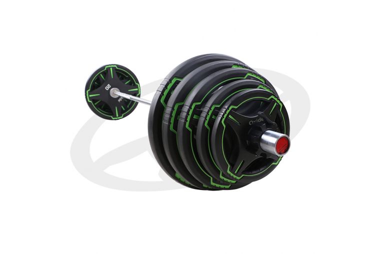 Диск олимпийский, полиуретановый, с 4-мя хватами, цвет черный с ярко зелеными полосами, 15кг Oxide Fitness OWP01 