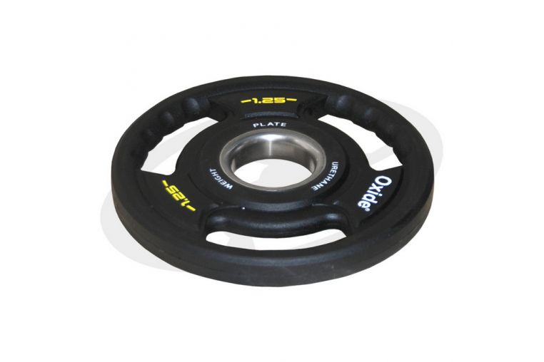 Диск олимпийский Oxide Fitness OWP02 D50мм полиуретановый, с 3-мя хватами, черный 1,25кг. фото 2