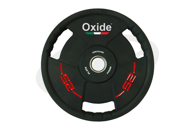 Диск олимпийский Oxide Fitness OWP02 D50мм полиуретановый, с 3-мя хватами, черный 25кг. фото 3