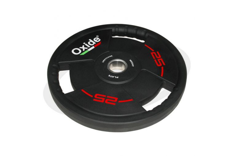 Диск олимпийский Oxide Fitness OWP02 D50мм полиуретановый, с 3-мя хватами, черный 25кг. фото 4