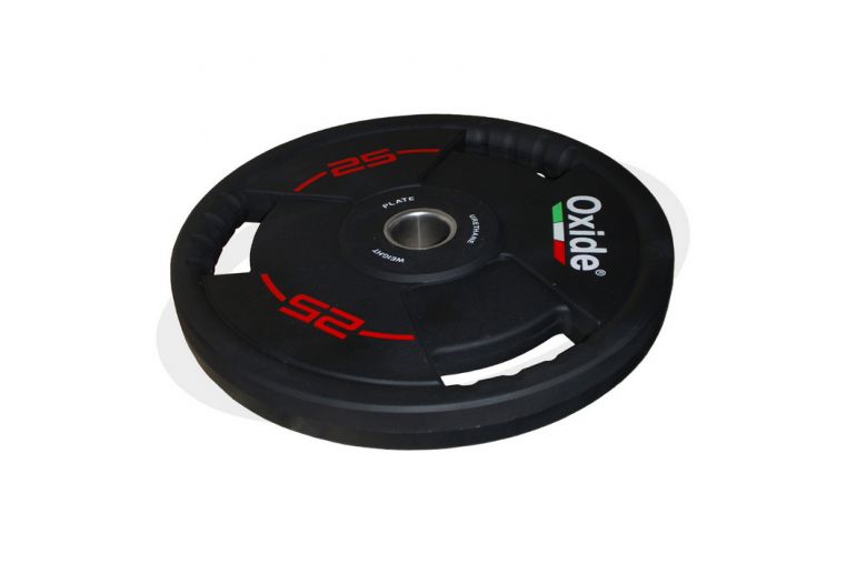 Диск олимпийский Oxide Fitness OWP02 D50мм полиуретановый, с 3-мя хватами, черный 25кг. фото 5