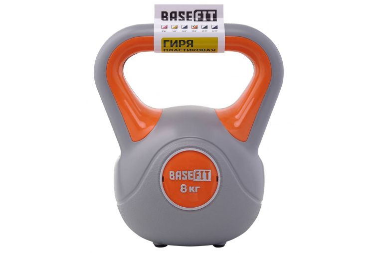 Гиря пластиковая 8 кг BaseFit DB-503 серый\оранжевый фото 1