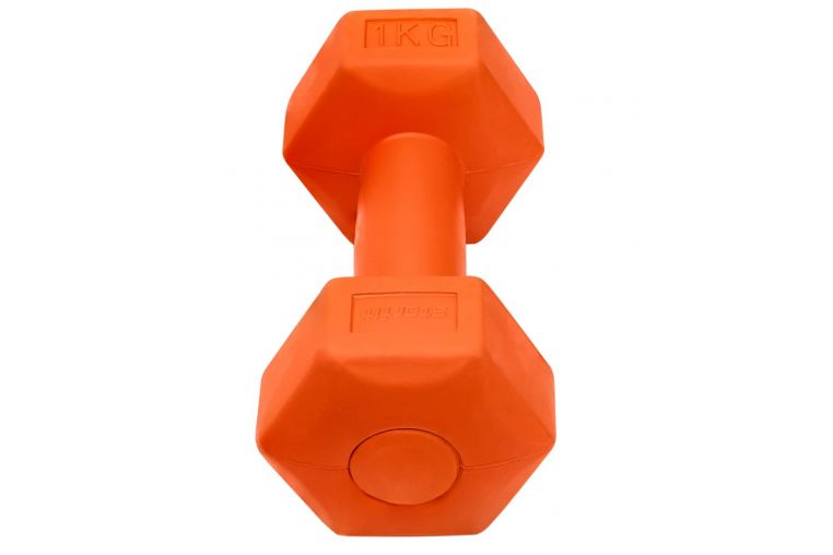 Гантель гексагональная, пластиковая 1 кг BaseFit DB-305 оранжевый, 2 шт фото 3