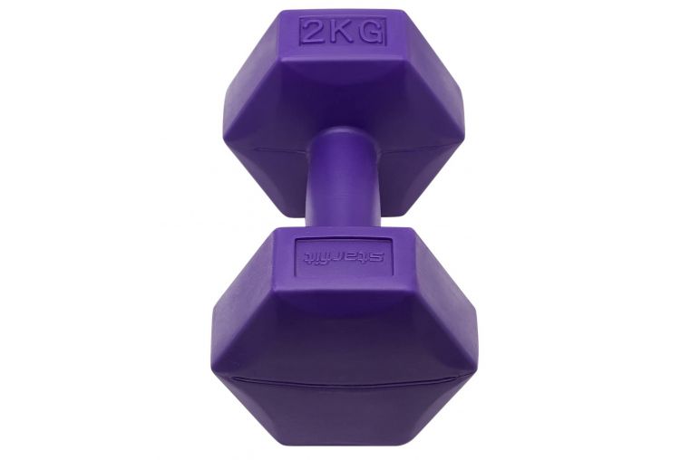 Гантель гексагональная, пластиковая 2 кг BaseFit DB-305 фиолетовый, 2 шт фото 1