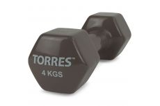 Гантель 4 кг Torres металл в виниловой оболочке, форма шестигранник PL522206 темно-серый