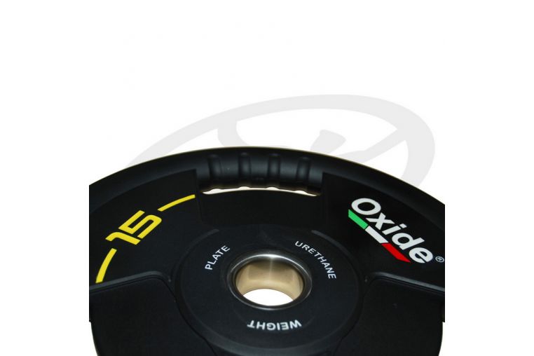 Диск олимпийский Oxide Fitness OWP02 D50мм полиуретановый, с 3-мя хватами, черный 15кг фото 4