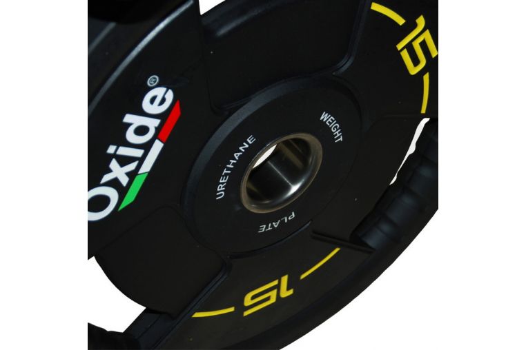 Диск олимпийский Oxide Fitness OWP02 D50мм полиуретановый, с 3-мя хватами, черный 15кг фото 5