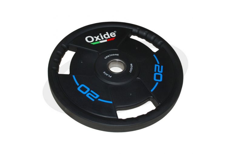 Диск олимпийский Oxide Fitness OWP02 D50мм полиуретановый, с 3-мя хватами, черный 20кг. фото 1
