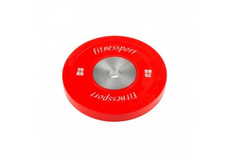 Бамперный диск для кроссфита Fitnessport (красный) 25 кг. 