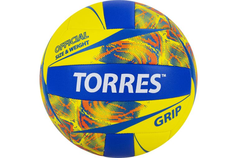 Мяч волейбольный Torres Grip Y V32185, р.5, синт.кожа (ТПУ), маш. сшивка, бут.камера,желто-синий 
