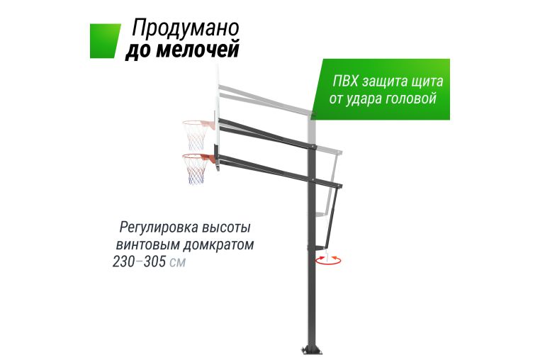 Баскетбольная стойка стационарная 72"x42" R45 H230-305см Unix Line B-Stand-PC BSTSSTPR305_72PCBK фото 6