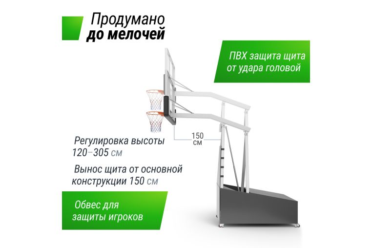 Баскетбольная стойка Unix Line B-Stand-PC 72"x42" R45 H120-305см BSTSFPPR305_72PCBK фото 9