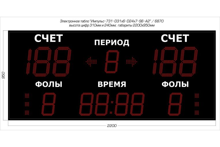 Табло для баскетбола Импульс 731-D31x6-D24x7-S6-A2 фото 1
