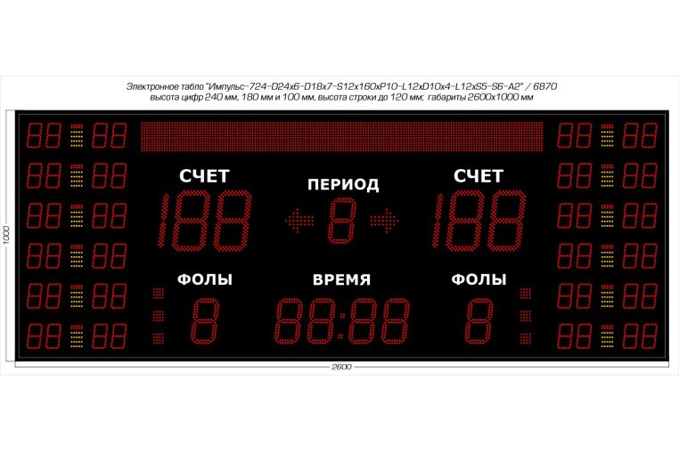 Табло для баскетбола Импульс 724-D24x6-D18x7-S12x160xP10-L12xD10x4-L12xS5-S6-A2 фото 1