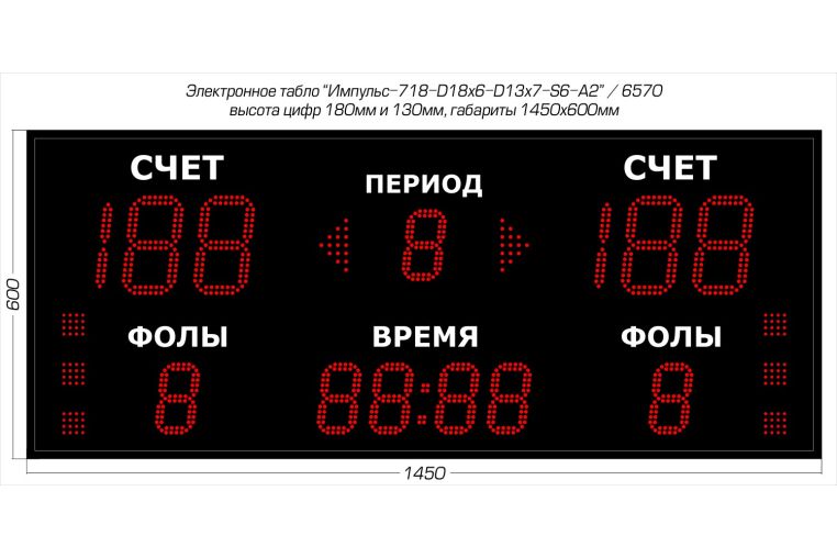 Табло для баскетбола Импульс 718-D18x6-D13x7-S6-A2 фото 1