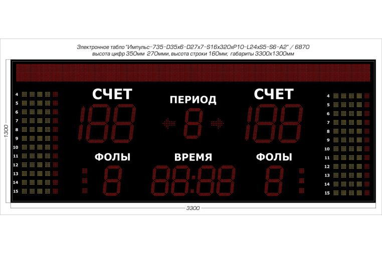 Табло для баскетбола Импульс 735-D35x6-D27x7-S16x320xP10-L24xS5-S6-A2 фото 1