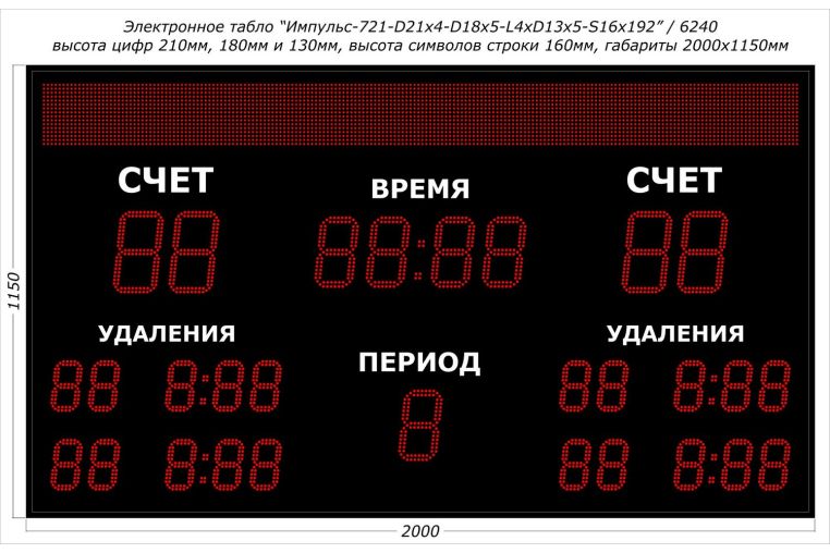 Табло для хоккея Импульс 721-D21x4-D18x5-L4xD13x5-S16x192xP10 фото 1