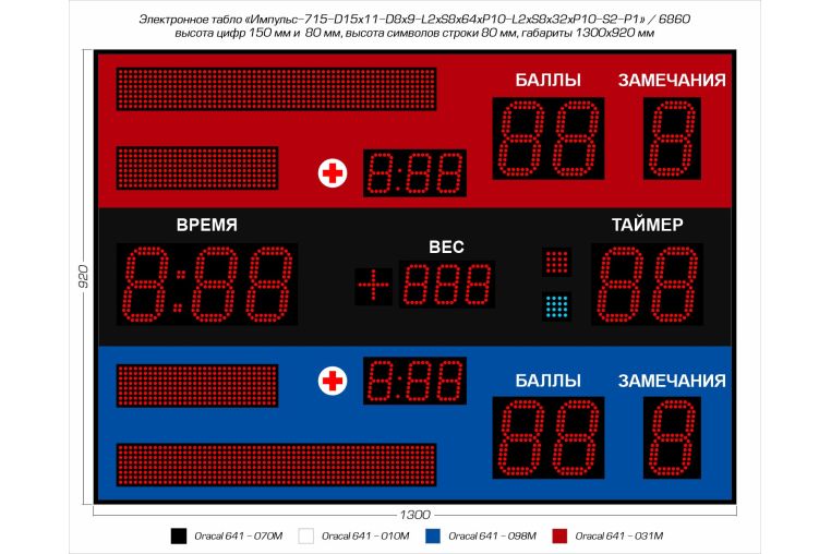 Табло для самбо Импульс 715-D15x11-D8x9-L2xS8x64xP10-L2xS8x32xP10-S2-P1 фото 1