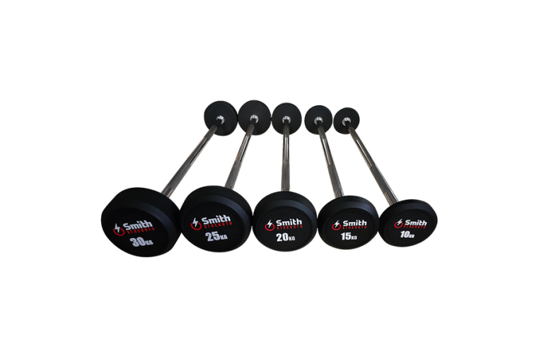 Набор обрезиненных фиксированных штанг Smith DB145-BS 10-30кг с прямой ручкой, шаг 5кг фото 1
